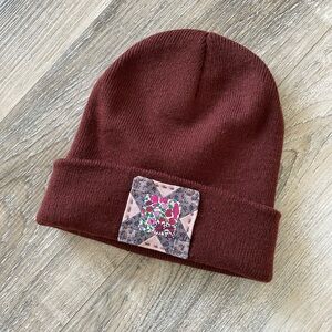 Burgundy Knit Patchwork Beanie Toque